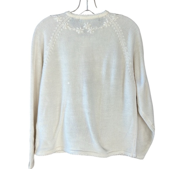 Karen Scott Vintage Like New Sz S Cream Embroidered Cottagecore Cardigan Sweater - Picture 7 of 8